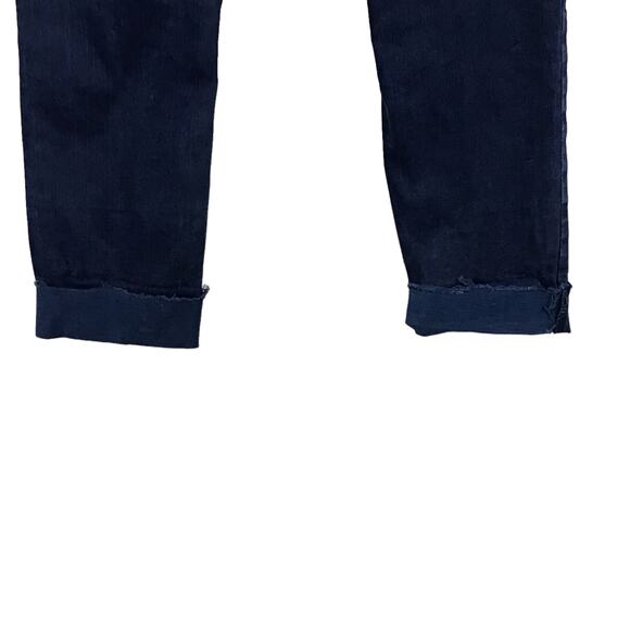FREE PEOPLE Exposed Button Fly Crop Rolled Dark Indigo Blue Raw Hem Jeans sz 31 - Picture 5 of 10